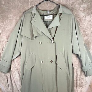 John Weitz Womens Trench Coat Double Breasted Tie Waist Long Sleeves Green M
